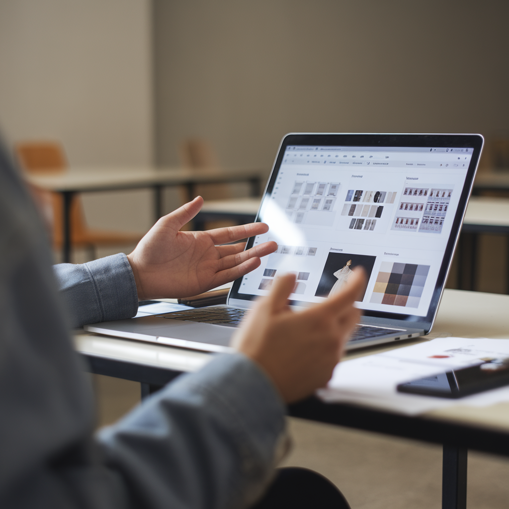 Un étudiant présente un portfolio mode axé sur le processus et la recherche