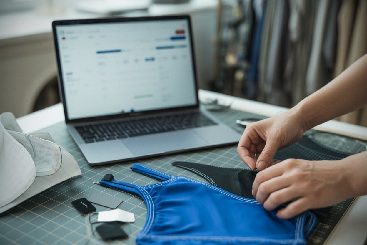 Atelier de création de maillots, tissus, finitions et contrôle qualité