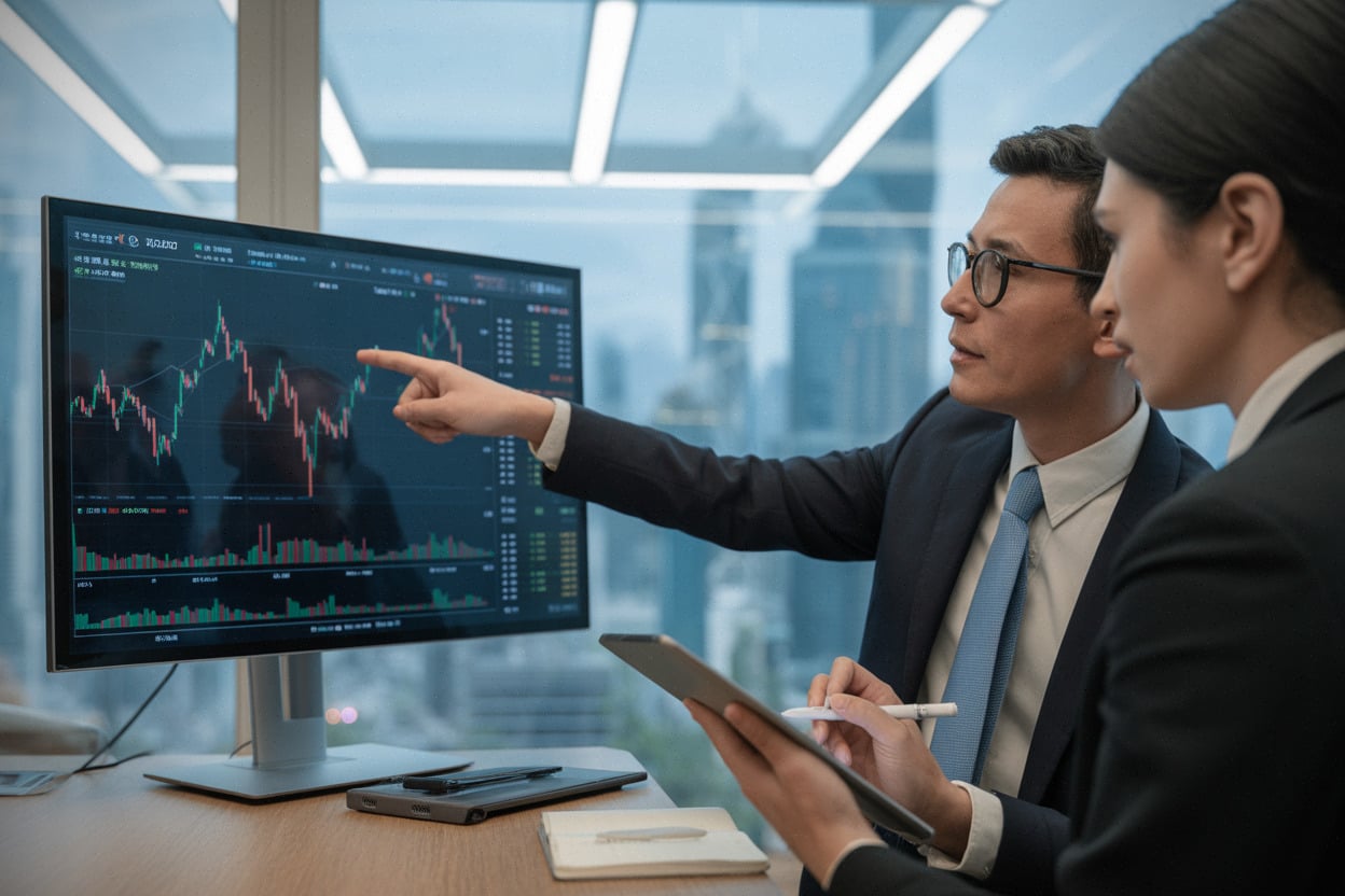 Analystes à Hong Kong suivant l’IPO de Shein sur écrans floutés