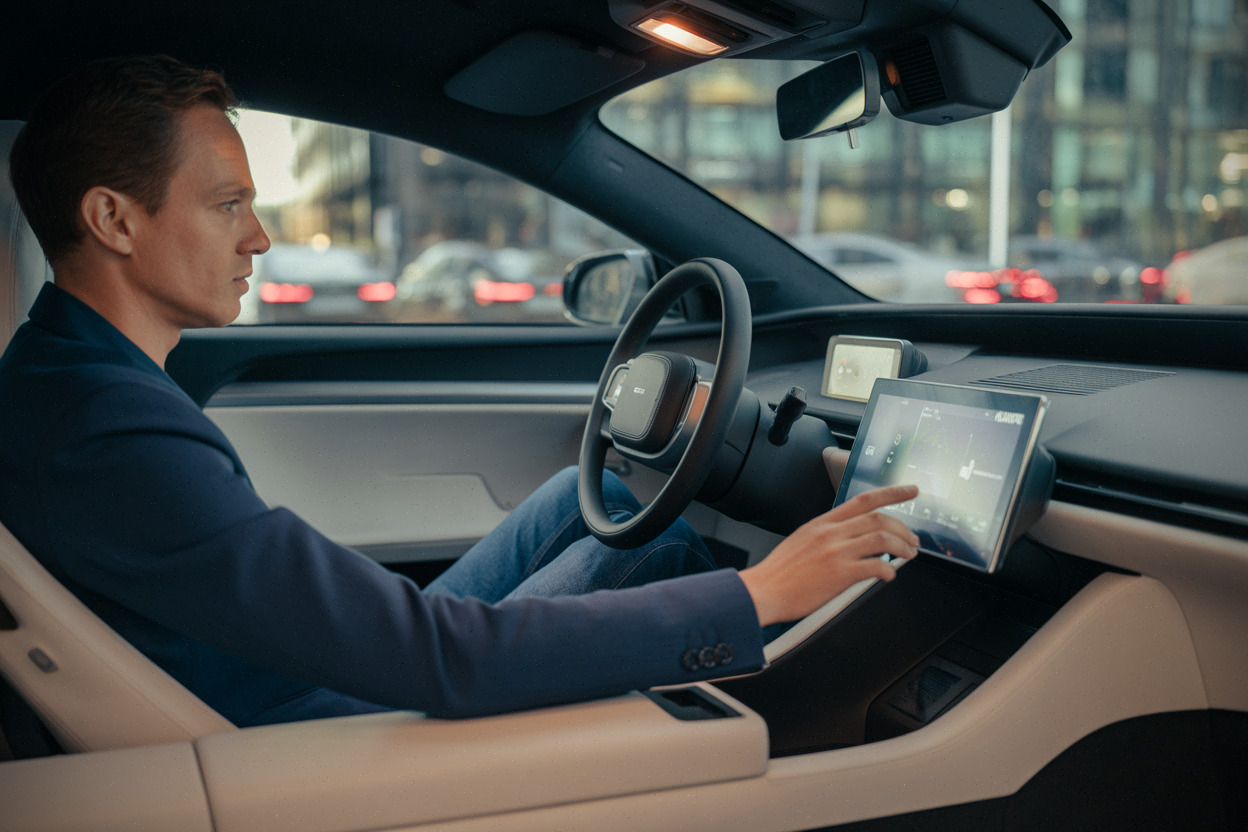 Habitacle premium d’une berline électrique Polestar 5, design épuré et écran central