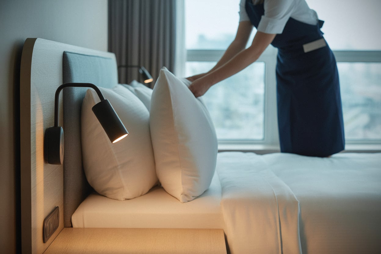 Chambre rénovée avec éclairage moderne et literie premium à Rome