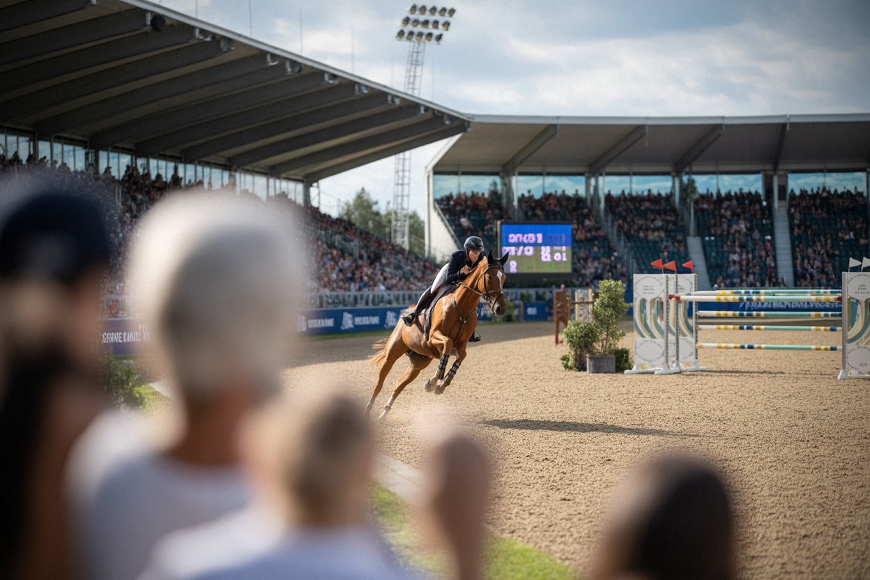 Barrage en saut d’obstacles, virage serré et public à Deauville