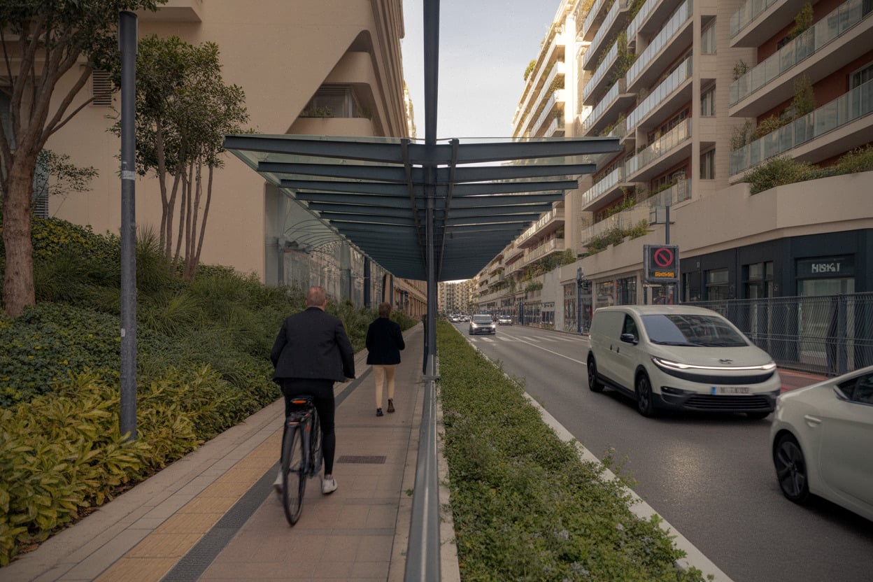 Cheminement piéton reliant deux quartiers denses de Monaco