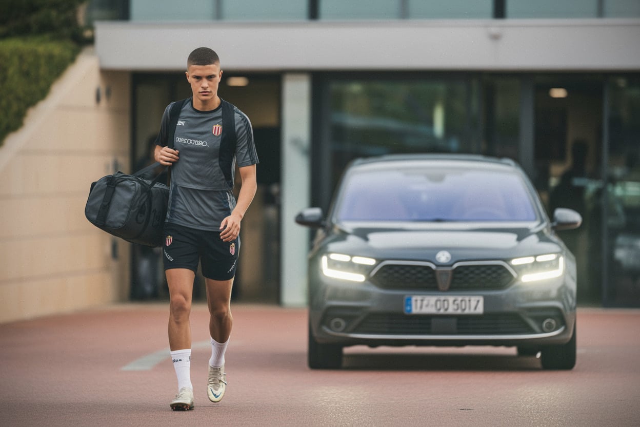 Joueur arrivant au centre d’entraînement de Monaco pendant le mercato