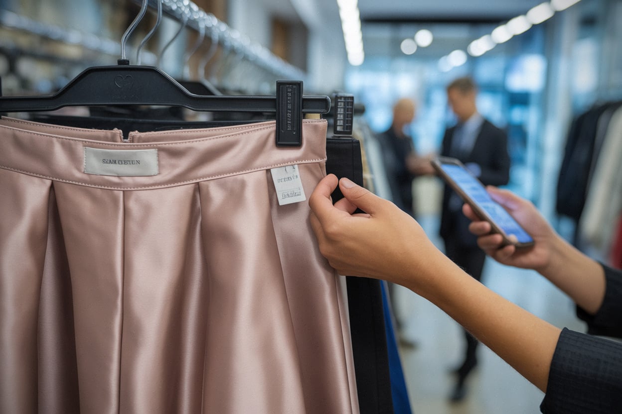 Vérification de la doublure et de la couture d’une jupe satinée