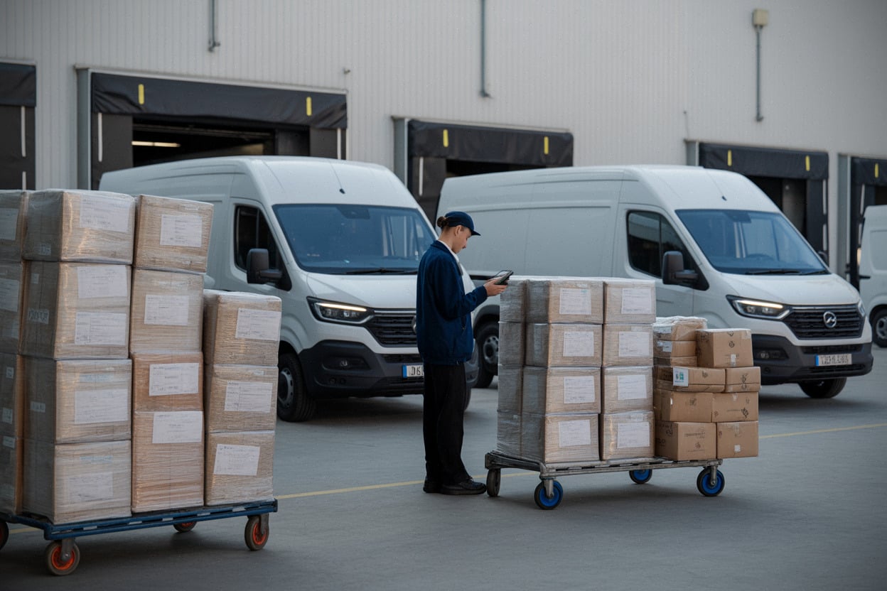 Entrepôt logistique avec colis et scanners, enjeux de conformité supply chain