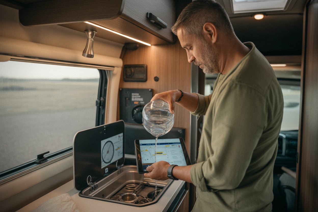 Logistique en camping-car, eau et énergie gérées à bord