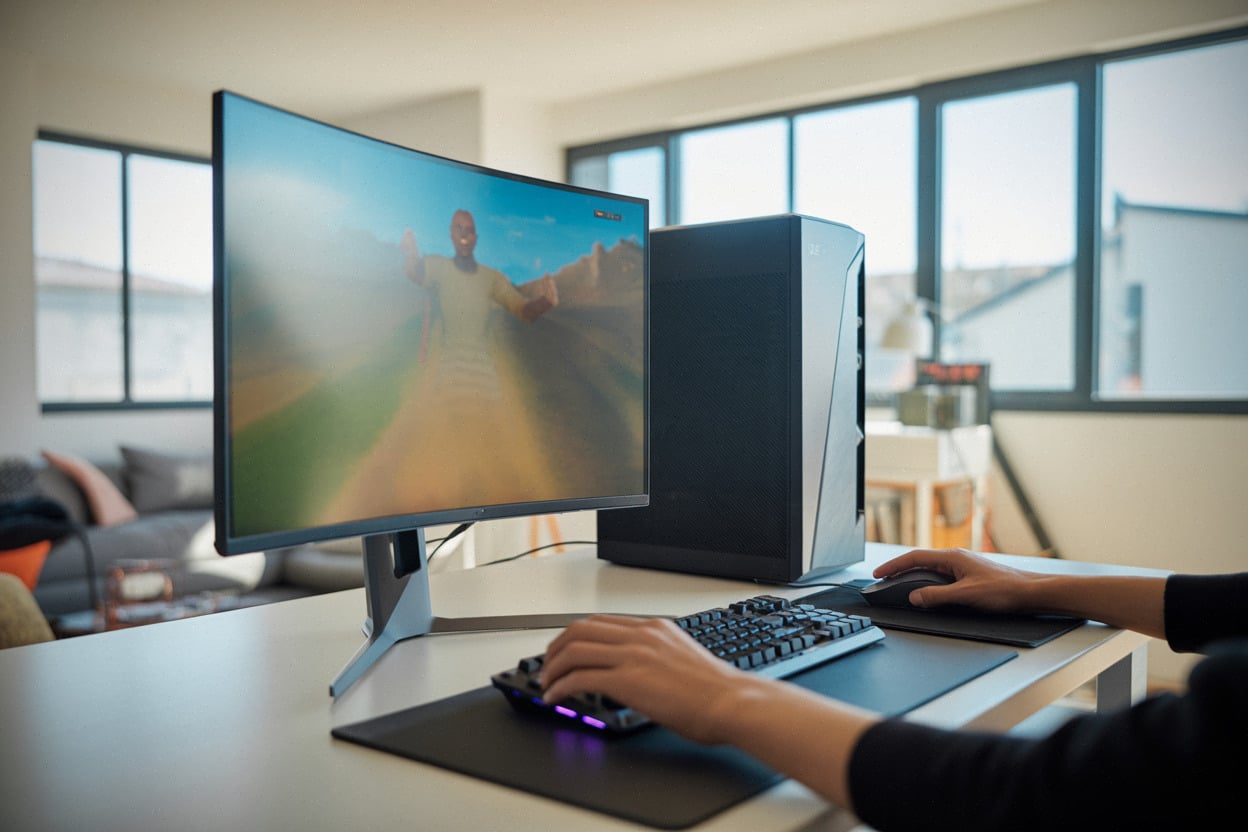 Écran LG UltraGear OLED 45 pouces en setup gaming moderne