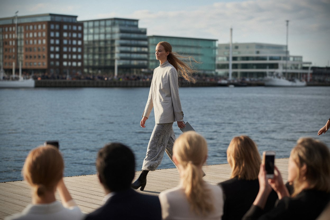 Benedikte Thoustrup défile à Copenhague, décor portuaire et public mode