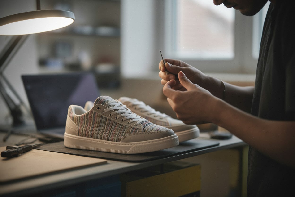 Gros plan sur la sneaker Belleville et ses matériaux recyclés