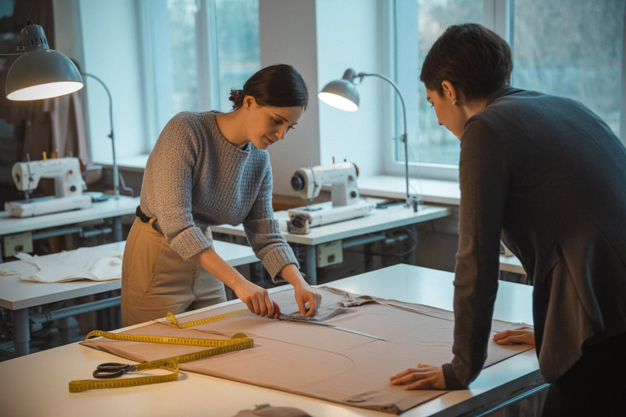Atelier de formation en couture, geste pédagogique et patronage
