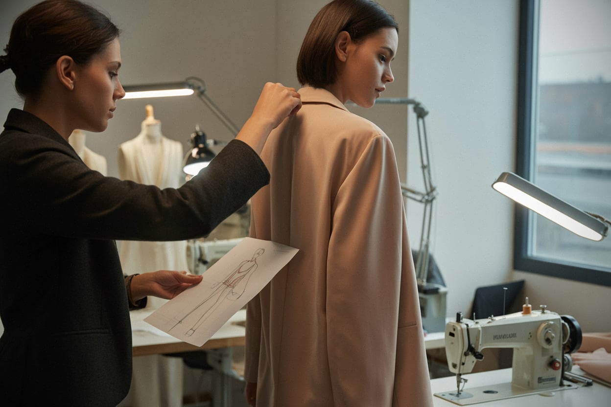 Essayage en atelier, créateur et mannequin, documentaire mode en coulisses
