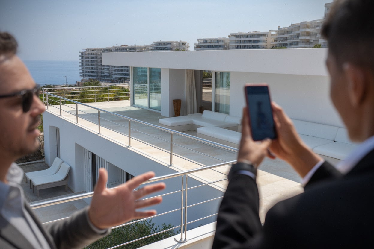 Détail d’architecture moderniste type E-1027, terrasse face à la mer