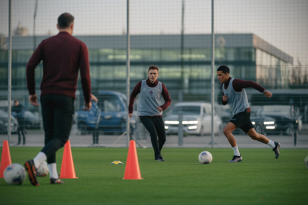 Séance d’entraînement UNFP FC pour joueurs sans contrat sur terrain moderne