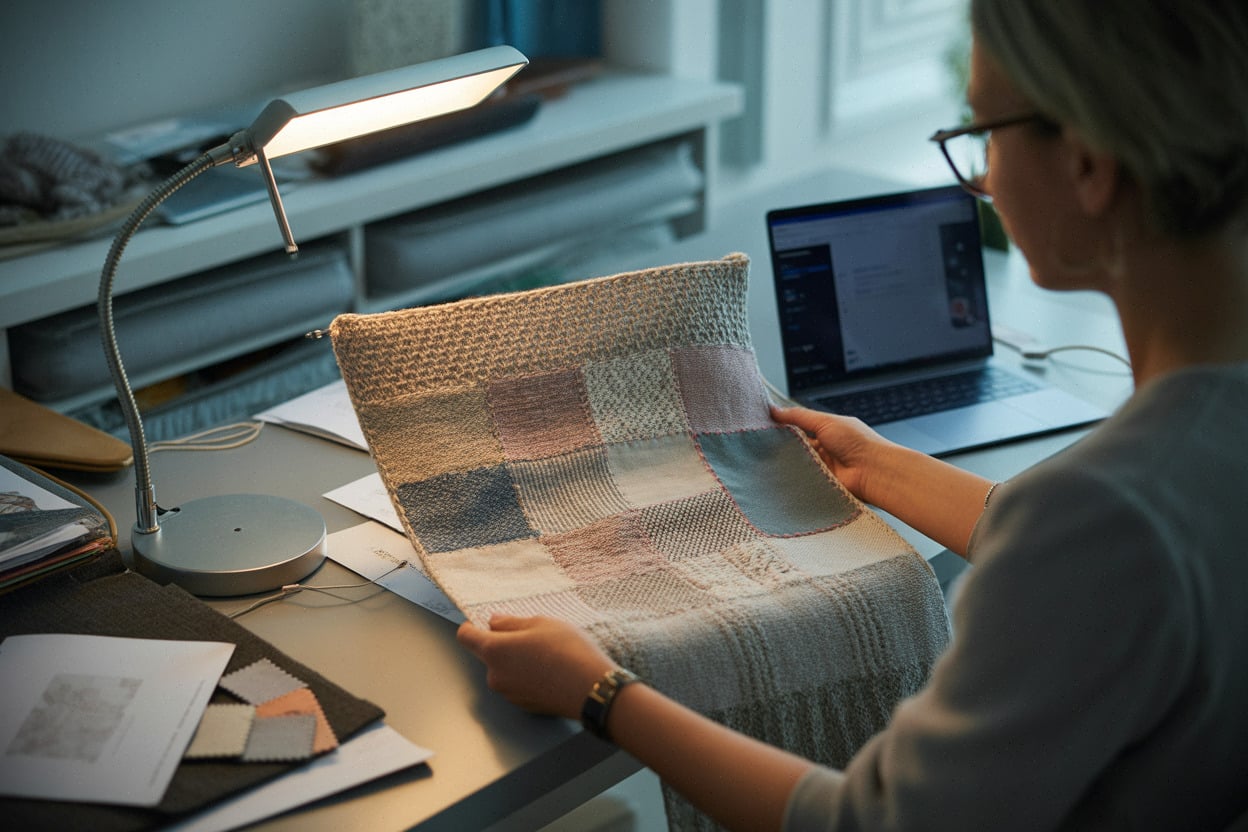 Gros plan sur tricot, broderie et patchwork utilisés en mode automne-hiver