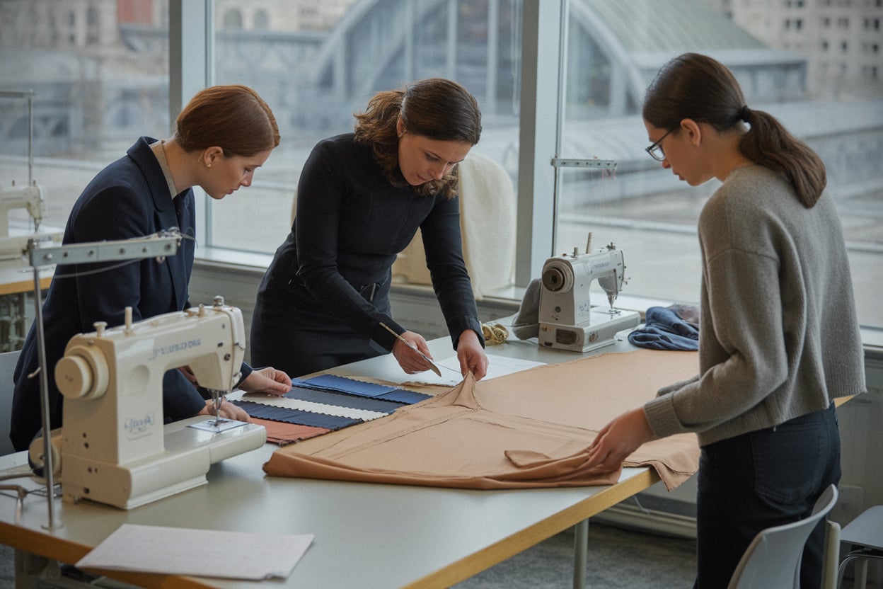 Atelier de transmission en couture, démonstration de patronnage et tissus