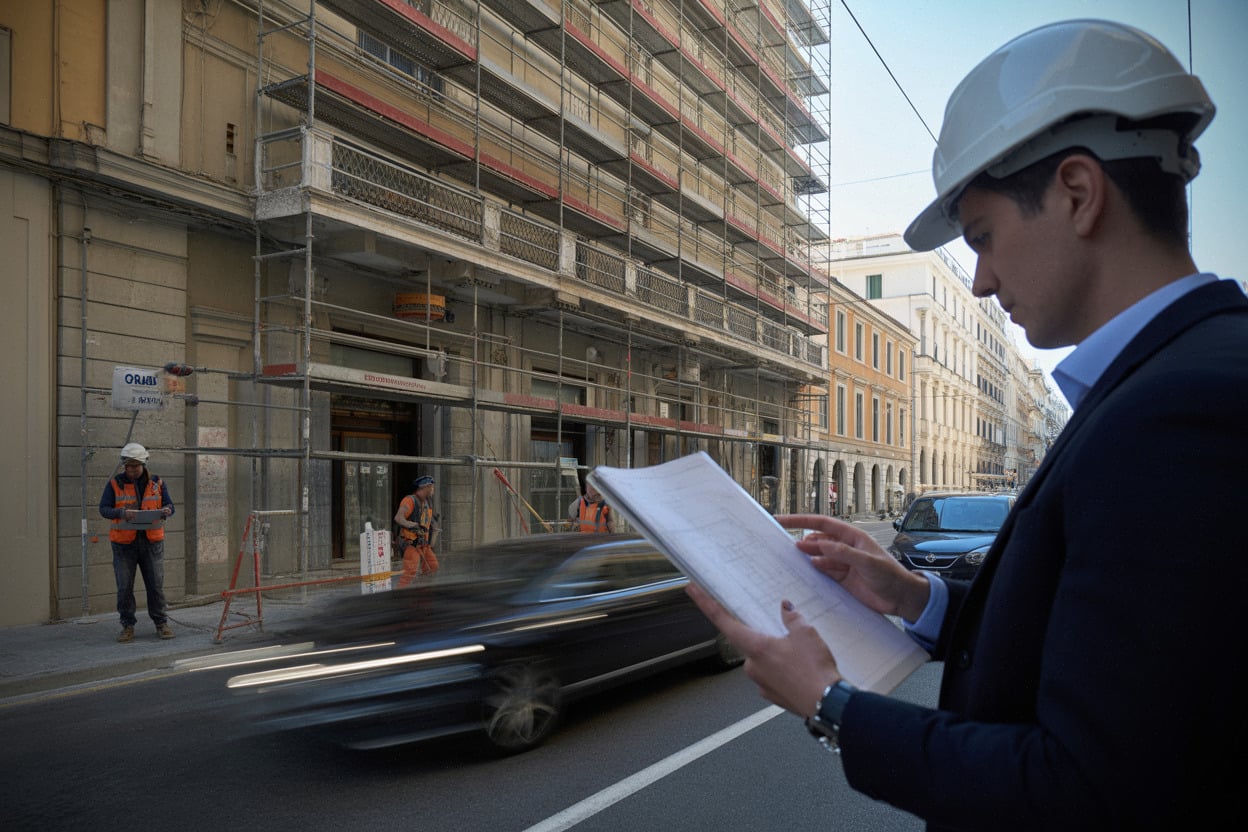Rénovation d’un hôtel de luxe en Italie, échafaudages et gestion de chantier