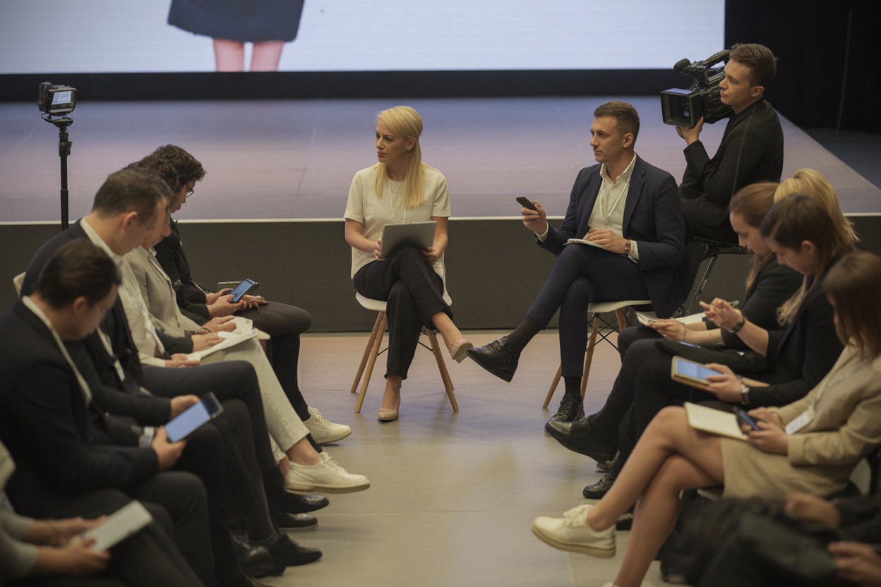 Table ronde au BRICS+ Fashion Summit à Moscou, public professionnel attentif