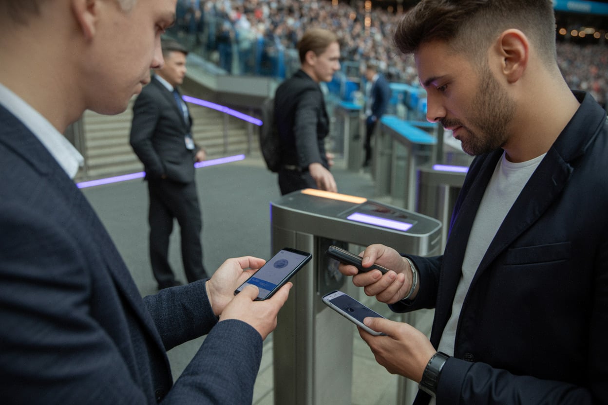 Supporters utilisant un pass NFC pour entrer à Anfield