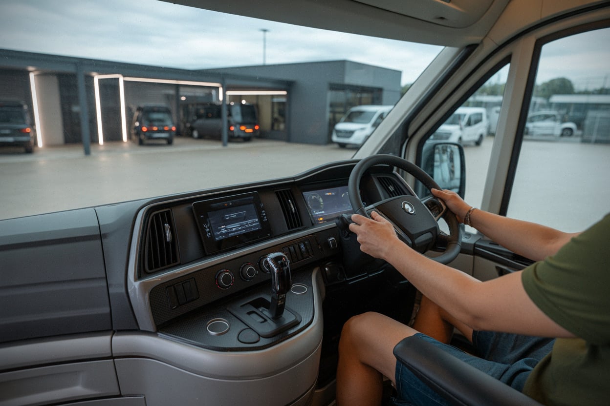 Poste de conduite avec boîte automatique sur camping-car intégral premium