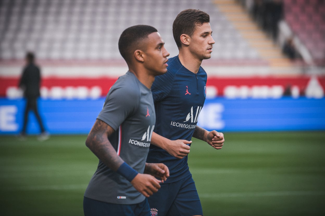 Échauffement PSG-Monaco au Parc avant le match de Ligue 1
