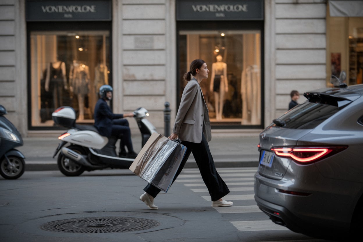 Proche de Via Montenapoleone, déplacements de professionnels pendant la Fashion Week