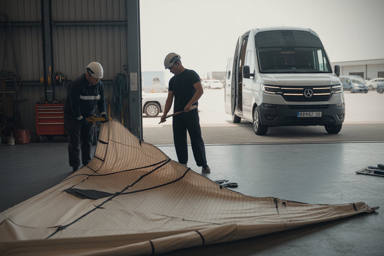Inspection d’une voile après un incident technique en préparation